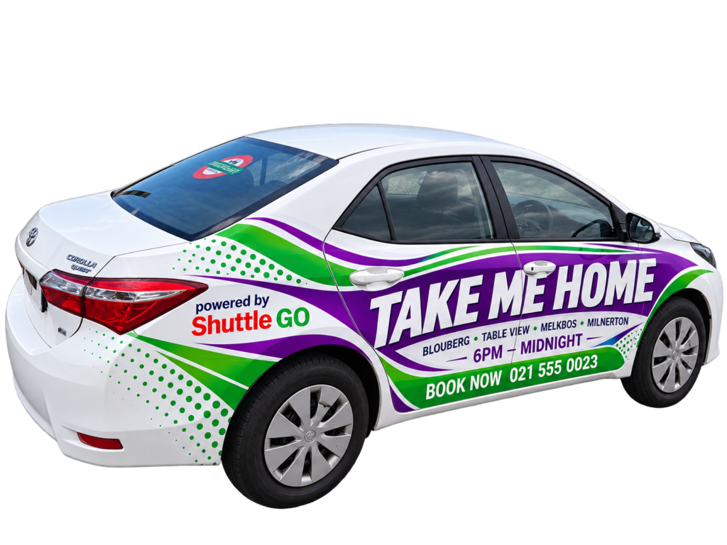 Take Me Home branded Corolla for Shuttle GO evening shuttle service